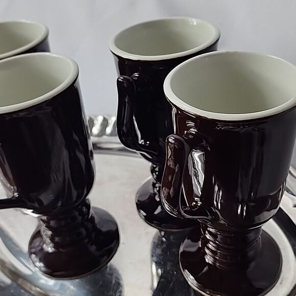 Vintage Chocolate Brown Hall Pottery Pedestal Mugs Set of 4 - Picture 8 of 14